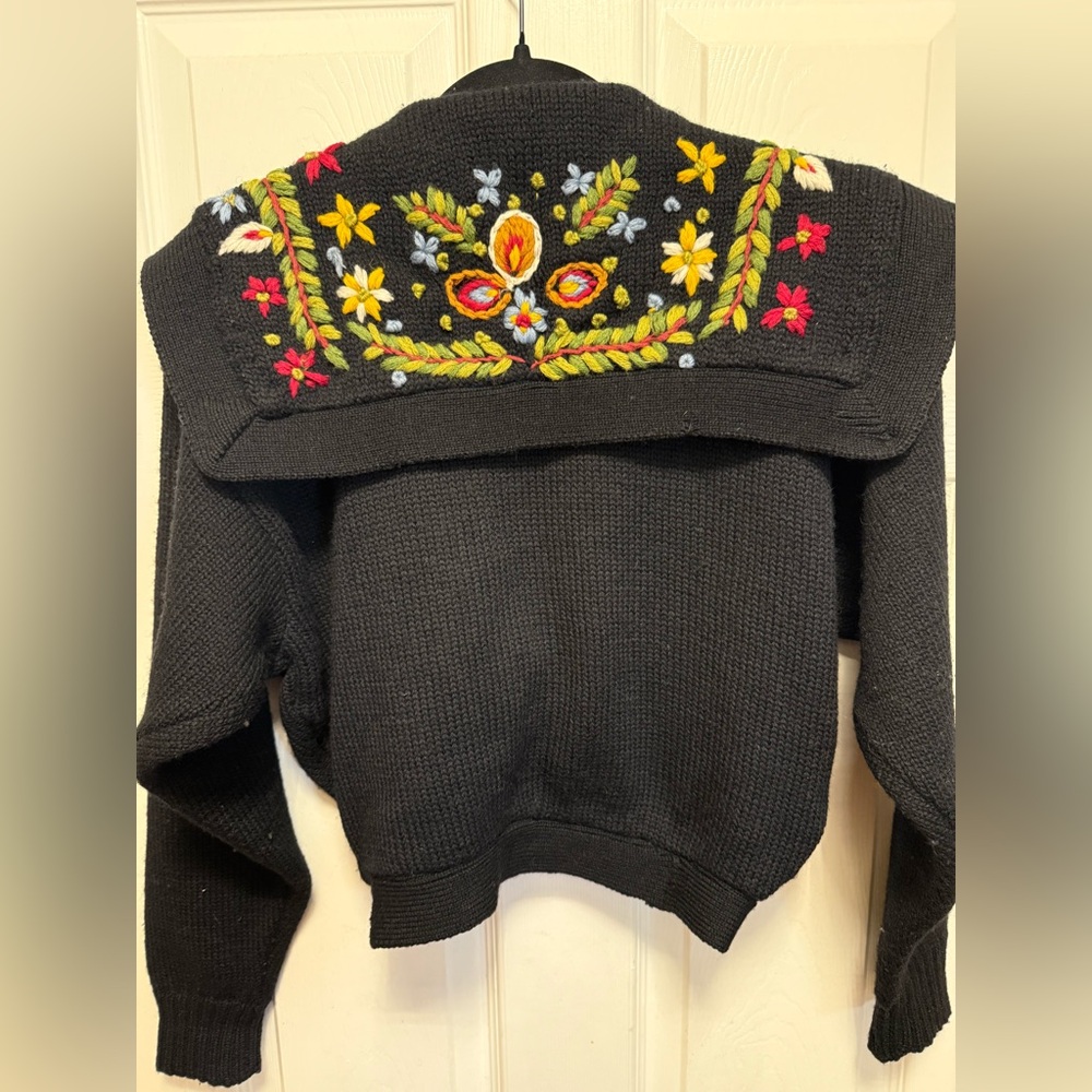 French Connection Black Cardigan with Colorful Embroidery.  Size small - Picture 3 of 4